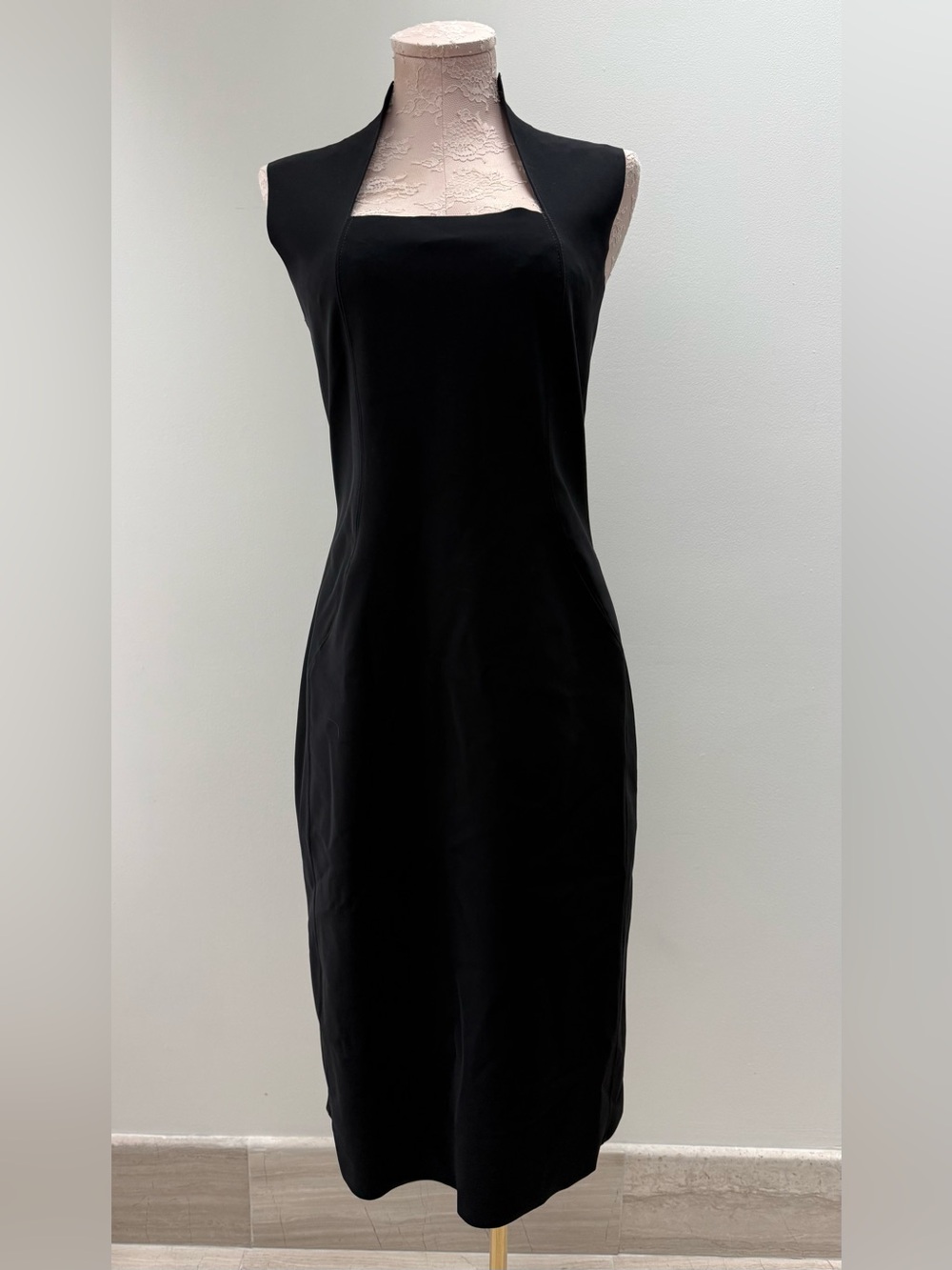 Maria Pinto M2057 Black Maxi Bodycon Back Zipper Queen Anne Neckline Dress L (M)